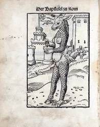 Pavens esel i Roma, av Lucas Cranach den eldre (1472-1553). Tresnitt