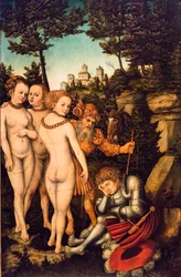 Dommen fra Paris, andre kvartal 1500-tallet (tempera og olje på rødt bøketre)