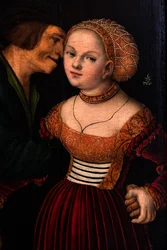 Den forelskede gamle mannen eller de mismatchede elskerne, detalj, ca. 1530 (olje på tre)