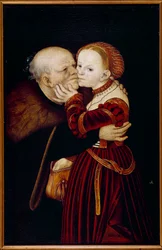 Den gamle tosken. Maleri av Lucas Cranach (1472-1553) (Ec. All.) 1500-tallet. Praha, Nasjonalgalleriet - Den gamle narren. Maleri av Lucas Cranach (1472-1553) (Tysk skole). Det 16. århundre. Nasjonalgalleriet, Praha