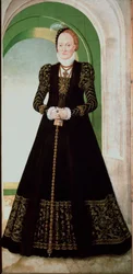 Portrett av Anne av Danmark (1532-1585) Kone til kurfyrst Augustus av Sachsen (1526-1586) Maleri av Lucas Cranach den unge (1515-1586) 1565 Søn. 215x104 cm Vienna Kunsthistorisches Museum