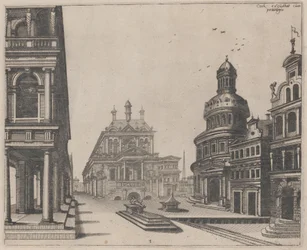Hjørne av et palass med Colonnade og Circular Building