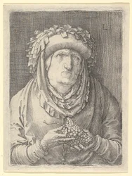 Gammel kvinne med druer, ca. 1523.