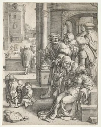 Poeten Virgil suspendert i en kurv, 1525.