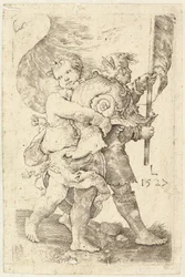 To gutter med hjelm og standard, 1527.