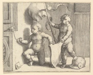To nakne barn som holder et tomt skjold, ca. 1510
