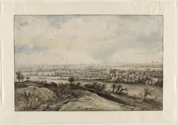 Et panoramisk elvelandskap med Pollard Willows