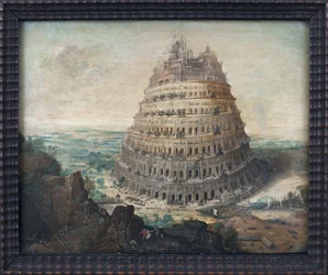 Babel-tårnet. Maleri av Lucas Van Valkenborch (ca. 1535-1597), olje på tre, flamsk kunst