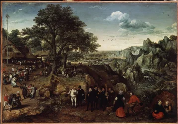 Landskap med landsfeiring (Landskap med landsfeiring). Maleri av Lucas van Valckenborch (1530-1597). Olje på lerret, 48,5 x 73,4 cm, sent 1580 tidlig 1590. Nederlandsk kunst, barokkkunst. Eremitasjemuseet, St. Petersburg.