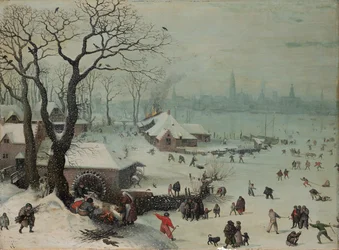 Vinterlandskap med snøfall nær Antwerpen