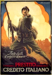Italiensk propagandaplakat fra første verdenskrig som reklamerer for krigsobligasjoner