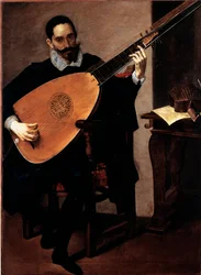Portrett av musikeren fra det hertugelige kapell Gerolamo Gallo Maleri av Luciano Borzone (1590-1645) Genes, Galleria di Palazzo Bianco