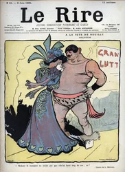 At the feast of Neuilly: care - a woman clothed elegantly talks with a drawing wrestler by Lucien Marie Francois Metivet (1863-1930) - the laughter of June 8