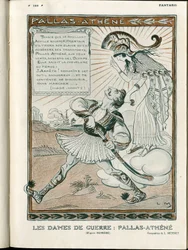 Illustrasjon i "Fantasio", 01/04/15 - krigens kvinne Pallas-Athenee krig 14-18 (gravering)
