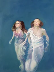 En gutt og jente som flyter, 2004 (olje på lerret)
