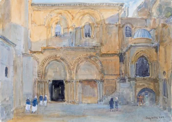 The Church of the Holy Sepulcher at Dawn, Jerusalem, 2019 (w/c på papir)