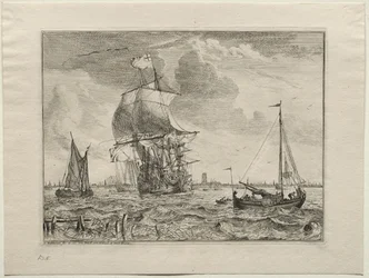Marine scene med Amsterdam i det fjerne, 1701.
