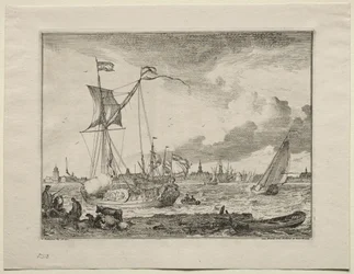 Utsikt over Amsterdam med skip i forgrunnen, 1701.