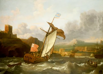En engelsk yacht som seiler inn i Plymouth, sent på 1600-tallet (olje på lerret)