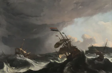Krigsskip i en kraftig storm Krigsskip i en kraftig storm