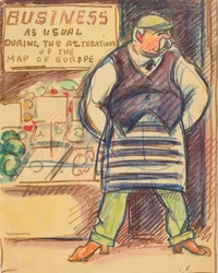 Business as usual under endringene av kartet over Europa, ca. 1915 (akvarell på papir)