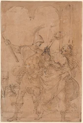Aleksander og Thaïs setter fyr på Persepolis, sannsynligvis ca. 1592 (penn og blekk)