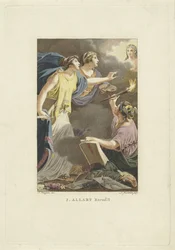 Allegorisk fremstilling med tegning, skriving og maling Tittelside for: M. Stuart, Man as he appears on the known globe, 1802