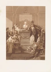 Allegorisk scene med minnestein for Jan Nieuwenhuyzen, død i 1806