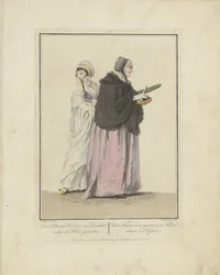Mor og datter på vei til kirken En borgers hustru og datter; gå i kirken / Une Femme bourgeoise & sa Fille, allant à l