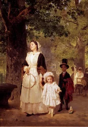 Turen til Tuileries Garden. Maleri av Louis Knaus (1829 - 1910)