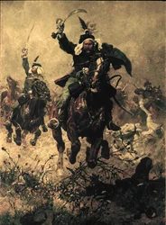 Oberst Rodakowski rir foran sitt regiment i slaget ved Custoza …
