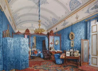 Interiør av Vinterpalasset. Omkledningsrommet til keiserinne Maria Alexandrovna, 1857