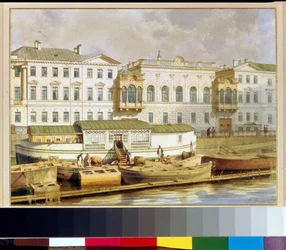 Shuvalov (eller Narychkine)-palasset ved Fontanka-elven, St. Petersburg (Russland) (Naryshkin-palasset ved Fontanka-elven) - Maleri av Ludwig (Luigi) Premazzi (1814-1891), akvarell på papir, midten av 1800-tallet - Privat samling