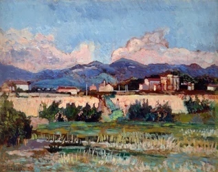 Hus og hager i Ardenza, av Ulvi Liegi (1858-1939), olje på bord, 27x34 cm