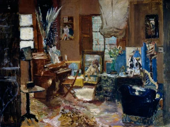 Interiør i salong, Maleri av Ulvi Liege (1858 eller 1860-1939), Olje på lerret, 45, 5x60 cm