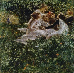 Allegory of Spring, av Luigi Conconi (1852-1917), olje på lerret, 77x77 cm