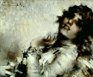 Portrait of Woman, av Luigi Conconi (1852-1917), olje på lerret, 50x60 cm