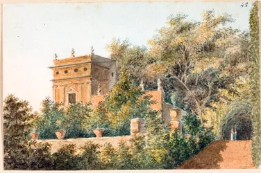 Utsikt over Villa Pallavicini delle Peschiere, Genova (akvarell, ca 1825)