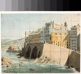 Utsikt over veggene på havet i Genova (Akvarell, ca 1822)