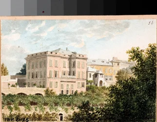 Utsikt over villa Cambasio, Genova (akvarell, ca 1820)