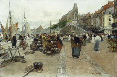 Markedsplass ved en havn,