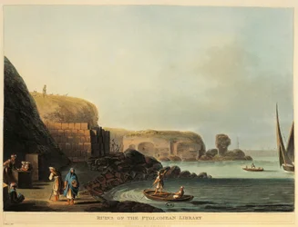 Egypt, Alexandria, ruinene av Ptolemaios bibliotek av Luigi Mayer
