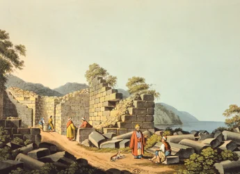 Hellas, Samos-øya, ruiner av gammelt tempel, av Luigi Mayer, gravering