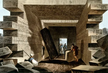 Inne i templet til Jupiter Ammon, Libya. I "" Utsikter i de osmanske dominansene, i Europa, i Asia og noen av middelhavsøyene fra de originale tegningene tatt av Luigi Mayer", London 1810.