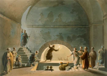 Sepulchral Chamber, Near Bethany, fra 'Views of Palestine', Vol.II, utgitt av R. Bowyer Historic Gallery, London, 1803 (farget akvatint)