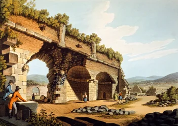 Tyrkia, Efesos, europeiske besøkende ved Diana-tempelet, av Luigi Mayer, gravering