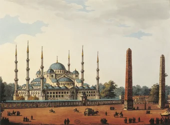 Tyrkia, Istanbul, Istanbuls blå moske eller blå moske (moskeen til Sultan Ahmet) av Luigi Mayer
