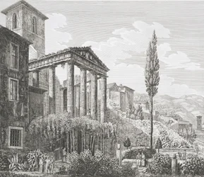Temple of Hercules at Cora, fra 'The Antiquities of the Contours of Rome', utgitt 1824-26 (se også 205038)