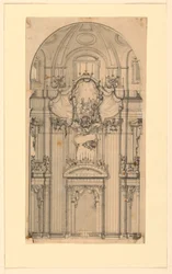 Forhøyning av en veggdekorasjon for en kanoniseringsseremoni, St. Peters, Roma, Italia