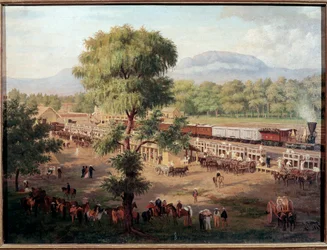 Utsikt over jernbanen i Mexico-dalen Maleri av Luis Coto (1830-1891) Mexico City, National Museum of History, Chapultepec Castle